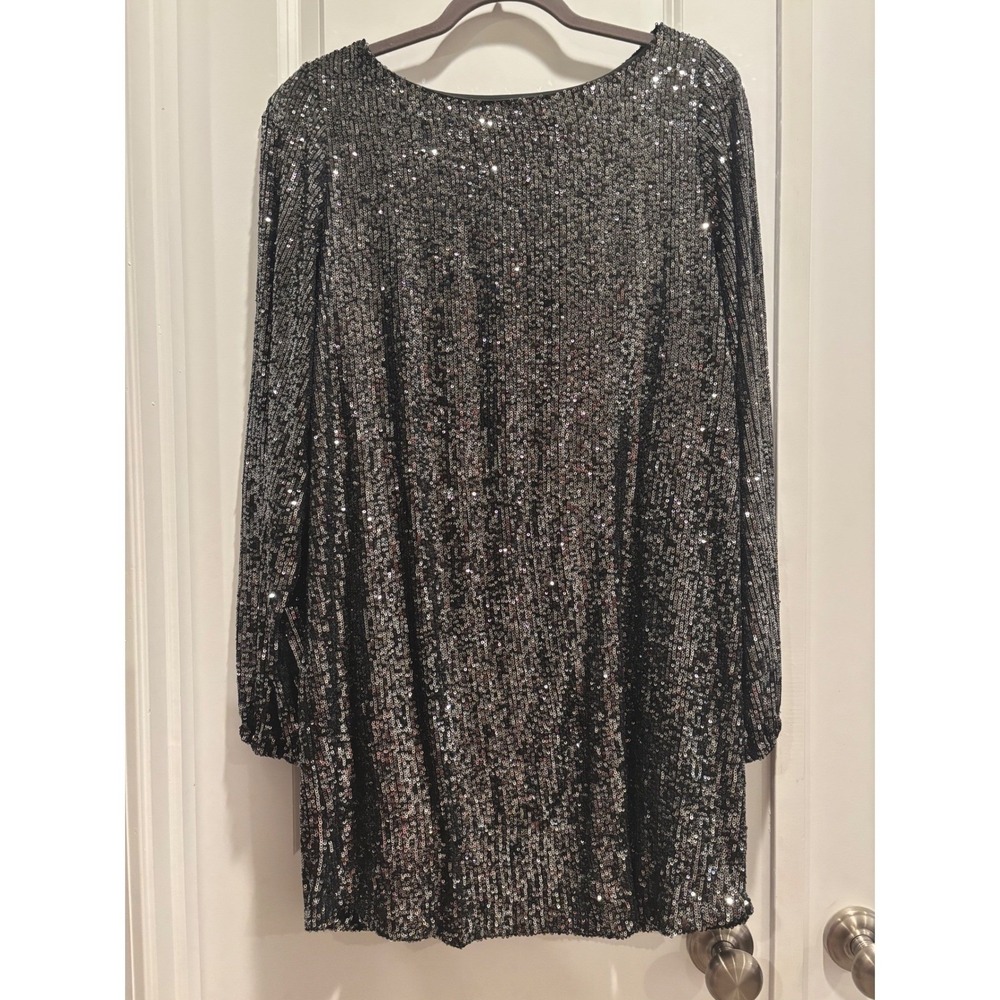 NWT Size Large Steve Madden Sequin Mini Shift Dress Womens Black New Long Sleeve - Picture 4 of 9